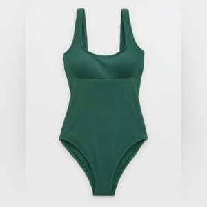 Aerie Swimsuit One Piece Womens Large Flattering Forest Green Built-in Bra NWT